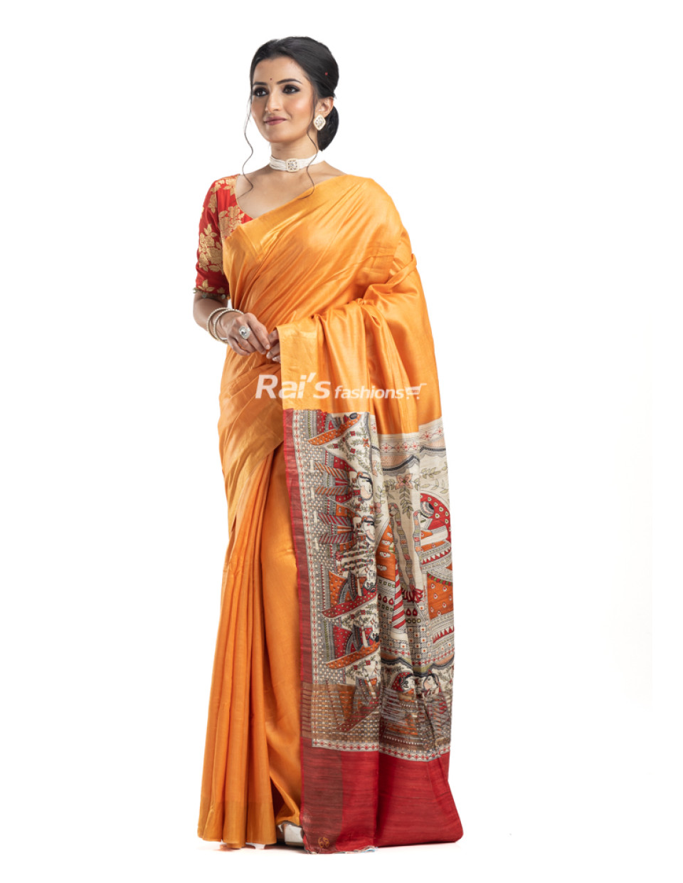 Solid Pure Tussar Gicha Silk Saree With Traditional Madhubani Art Pallu With Golden Zari Border (KR2233)